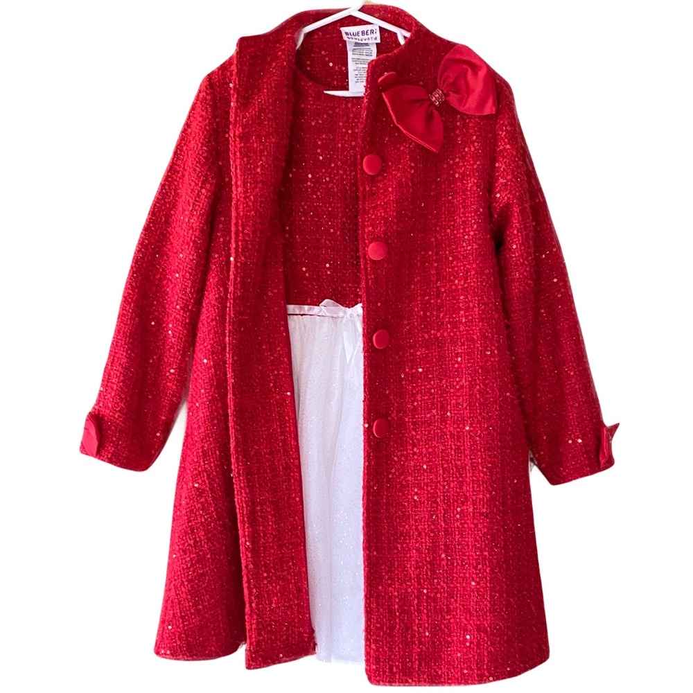 BLUEBERI BOULEVARD Sparkling Red Dress with Over Coat